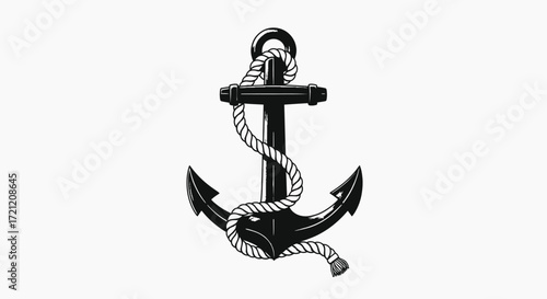 Classic black anchor entwined with rope nautical symbol illustration design on a light background