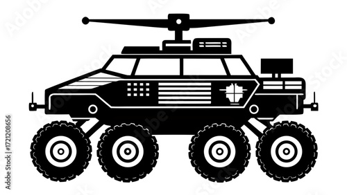 Futuristic lunar rover for exploration, science, and adventure, perfect for space travel concepts or innovative vehicle designs, with bold lines and modern styling