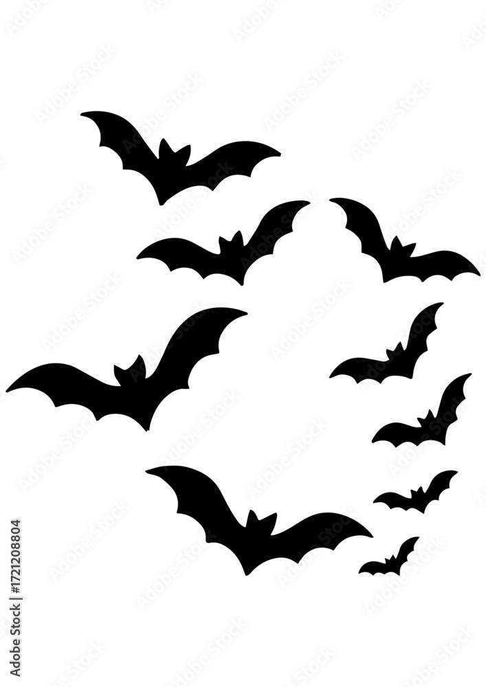 Fototapeta premium Black and white vector of bat silhouettes. Simple Halloween design for engrave, laser engrave, prints and creative spooky projects