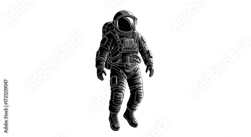 Detailed vector illustration of an astronaut in a full space suit against white backdrop