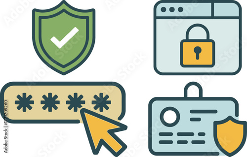 Illustration showing security elements like password and shield