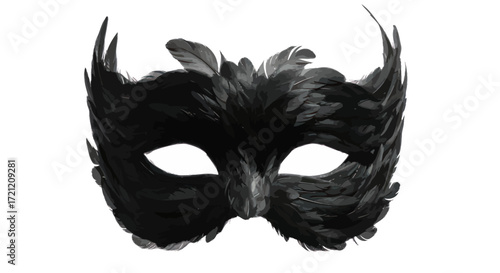 Elegant feathered masquerade mask, intricate black plumage design for festive occasions