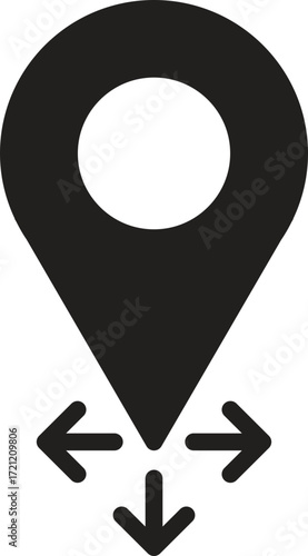 location, map, address icon Location pin icon with directional arrows indicating movement.