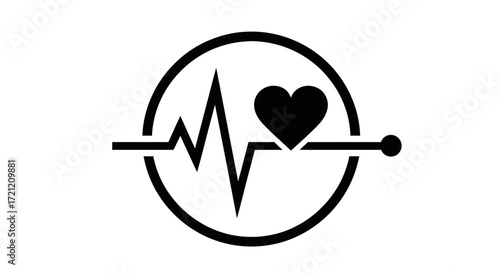 Heartbeat symbol integrated with a heart shape within a circular design illustration