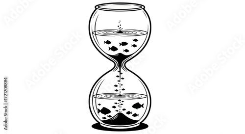 Hourglass transformation representing the dwindling population of aquatic life over time