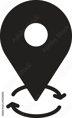 location, map, address icon Location pin with circular arrows symbolizing movement or navigation.