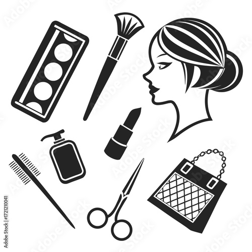 Beauty salon set of flat icons silhouette illustration 
