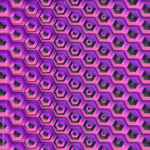 Three-dimensional modules change shape in space. Color gradient from purple to pink emphasizes smooth transitions. 3d rendering digital illustration