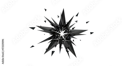 Sharp black shards exploding outward creating a dynamic modern abstract design