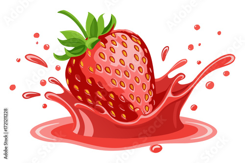 Fresh Strawberry with Juice Splash Illustration - Vector Design 