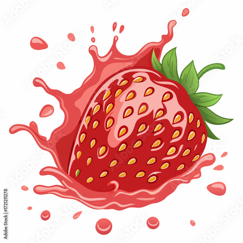 Fresh Strawberry with Juice Splash Illustration - Vector Design 
