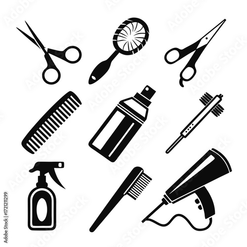 Beauty salon set of flat icons silhouette illustration 