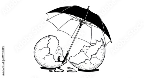 Umbrella protecting the cracked eggshell an interesting concept of support and protection