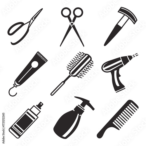 Beauty salon set of flat icons silhouette illustration 