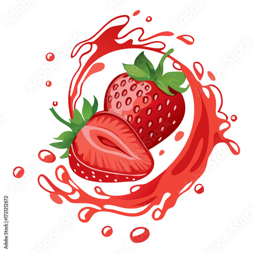 Fresh Strawberry with Juice Splash Illustration - Vector Design 