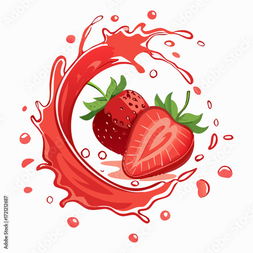 Fresh Strawberry with Juice Splash Illustration - Vector Design 