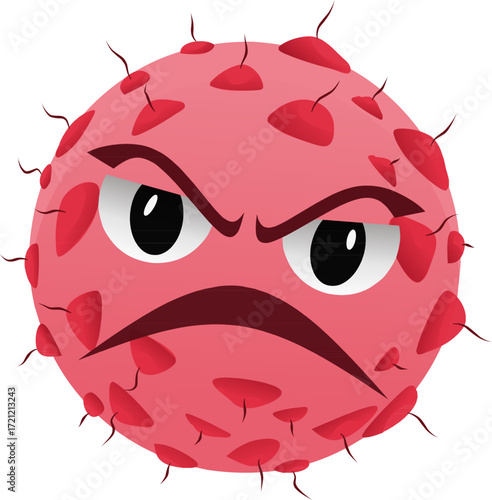 Angry Cartoon Virus Character with Expression of Anger and Cartoonish Features