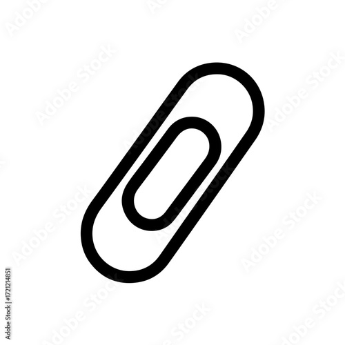 Vector illustration of a paperclip icon. Minimalist black line art symbol for office supplies, document attachment, and business organization on an isolated background