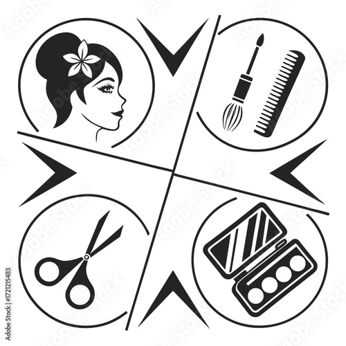 Beauty salon set of flat icons silhouette illustration 
