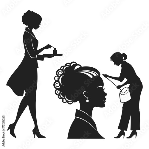 Beauty salon set of flat icons silhouette illustration 