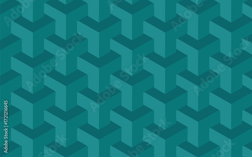 Abstract geometric pattern of repeating teal isometric cubes creating a textured optical illusion background
