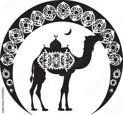 Arabian Camel Silhouette Vector Bundle | Desert Camel Moon Mandala SVG PNG EPS JPG Clipart