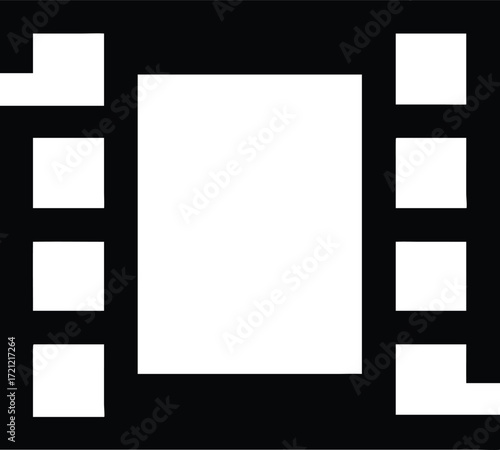 Filmstrip with square frames in solid black showcases cinematic film reel presentation and art