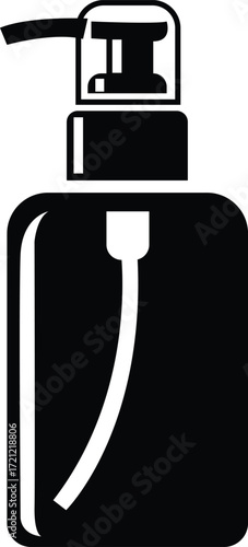 Black silhouette of a dispenser bottle isolated on white background for sanitizer