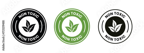 Non toxic logo template illustration. Suitable for package product. Non toxic sign, logo, badge, icon, sticker, label, emblem, stamp, symbol, black, line, flat vector, isolated illustration.