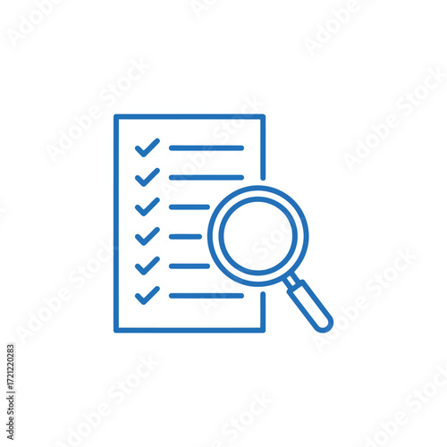 Flat icon of magnifying glass over checklist