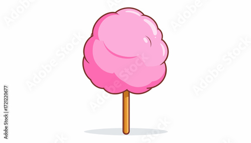 Pink Cotton Candy on Stick Isolated White Background