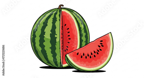 Fresh watermelon fruit slice vector illustration for summer fruit and healthy eating designs and graphics use