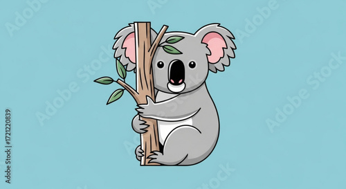 Cute cartoon koala bear hugging a tree branch vector illustration for kids and animal lovers drawing design