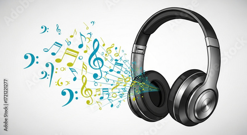 Listen to your favorite music with wireless headphones and enjoy the melody of the song with music notes