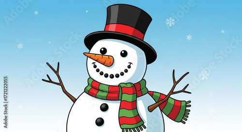 Cute snowman cartoon vector illustration for christmas holiday winter season celebration design element