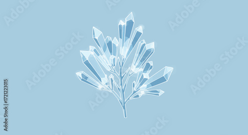 An elegant digital illustration of a glowing blue crystal cluster, representing a precious gem formation or magical ice mineral on a plain background