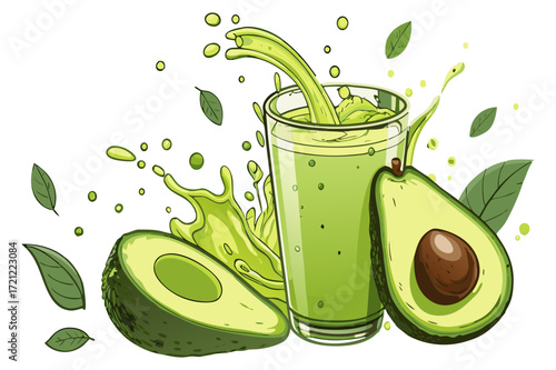 Avocado Juice Splash Vector Illustration Design