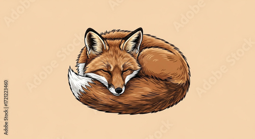 Sleeping fox illustration cute animal drawing wildlife art print curled up fox design graphic fox vector image