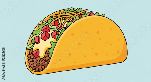 Delicious taco illustration with ground beef lettuce cheese and tomatoes mexican food fast food taco tuesday