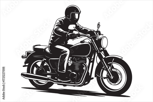 Biker Riding Vintage Motorcycle – Black and White Art