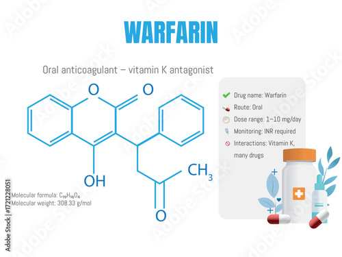 Warfarin oral anticoagulant molecule chemical structure and information