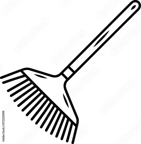 Black and White Outline of a Garden Rake tool gardening