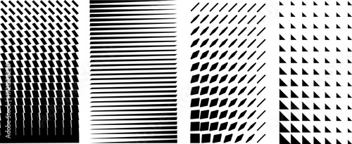Abstract geometric patterns grayscale create dynamic visual effect. image features series of repetitive shapes, including curves, lines, and diamond like forms, arranged grid like structure