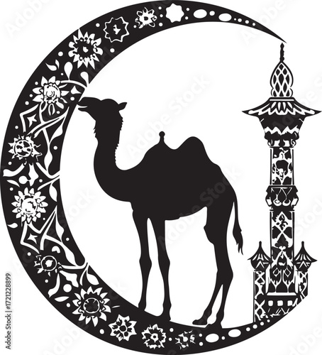 Arabian Camel Silhouette Vector Bundle | Desert Camel Moon Mandala SVG PNG EPS JPG Clipart