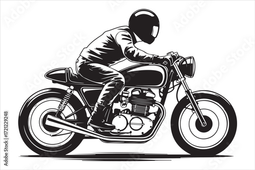Biker Riding Vintage Motorcycle – Black and White Art