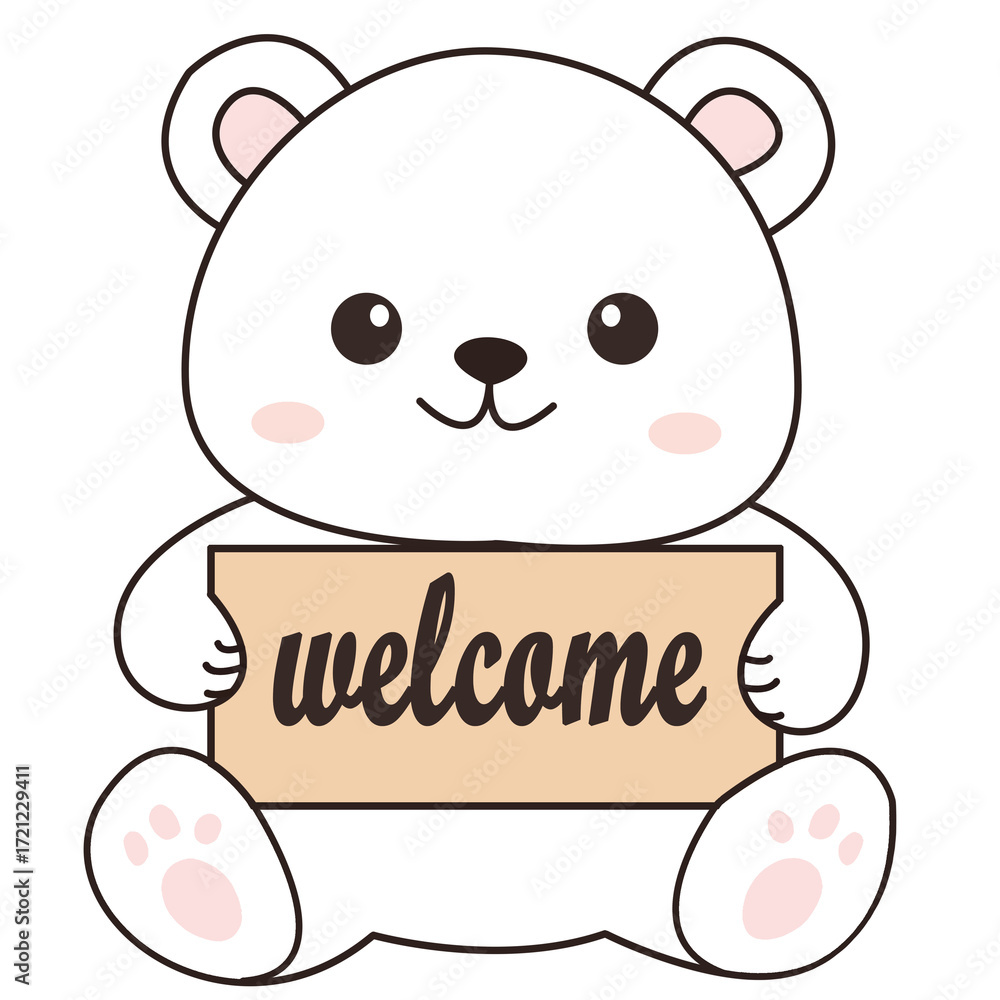 Fototapeta premium teddy bear holding a welcome sign