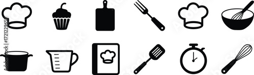 Collection of Cooking and Baking Icons on White Background kitchen chef