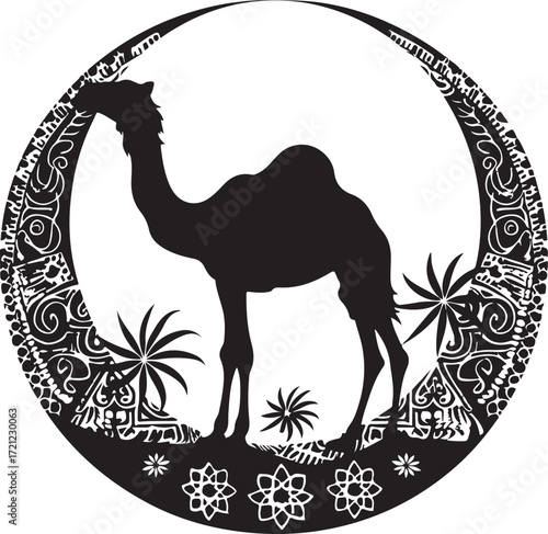 Arabian Camel Silhouette Vector Bundle | Desert Camel Moon Mandala SVG PNG EPS JPG Clipart