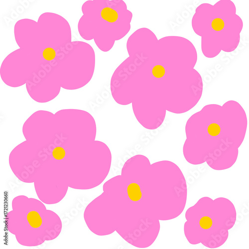 Colorful pastel hand-drawn bow cherry texture background design trees spiral stars 