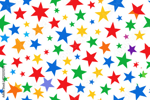 Colorful Star Shapes Scattered on a White Background stars